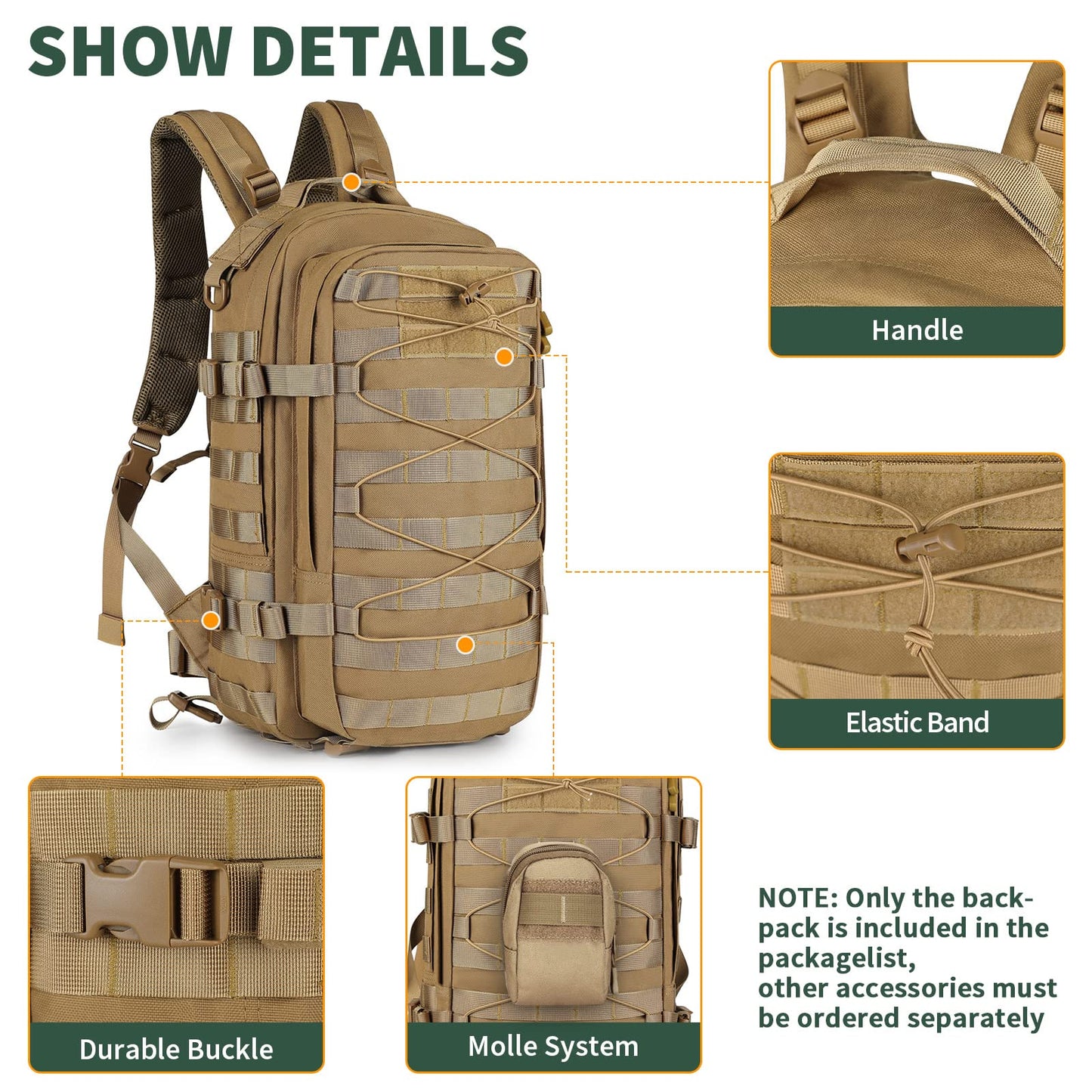 20L Outdoor Tactical Assault Pack – Water Repellent MOLLE Small Travel Backpack