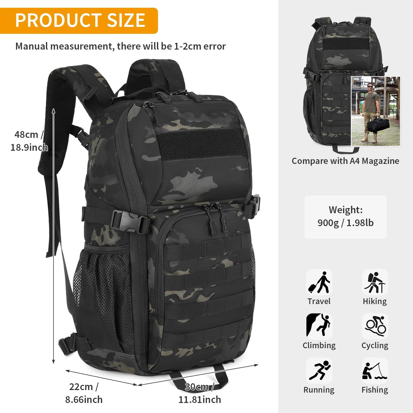 25L Military Tactical Backpack|Waterproof MOLLE Daypack for Outdoor Camping,Hiking