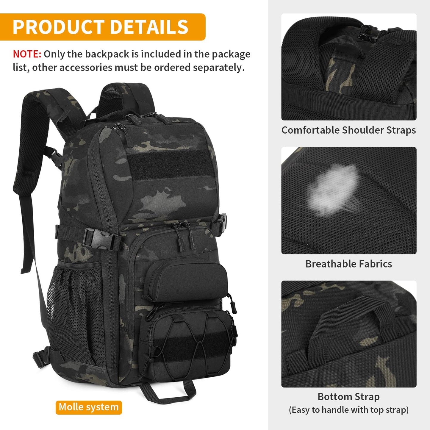25L Military Tactical Backpack|Waterproof MOLLE Daypack for Outdoor Camping,Hiking
