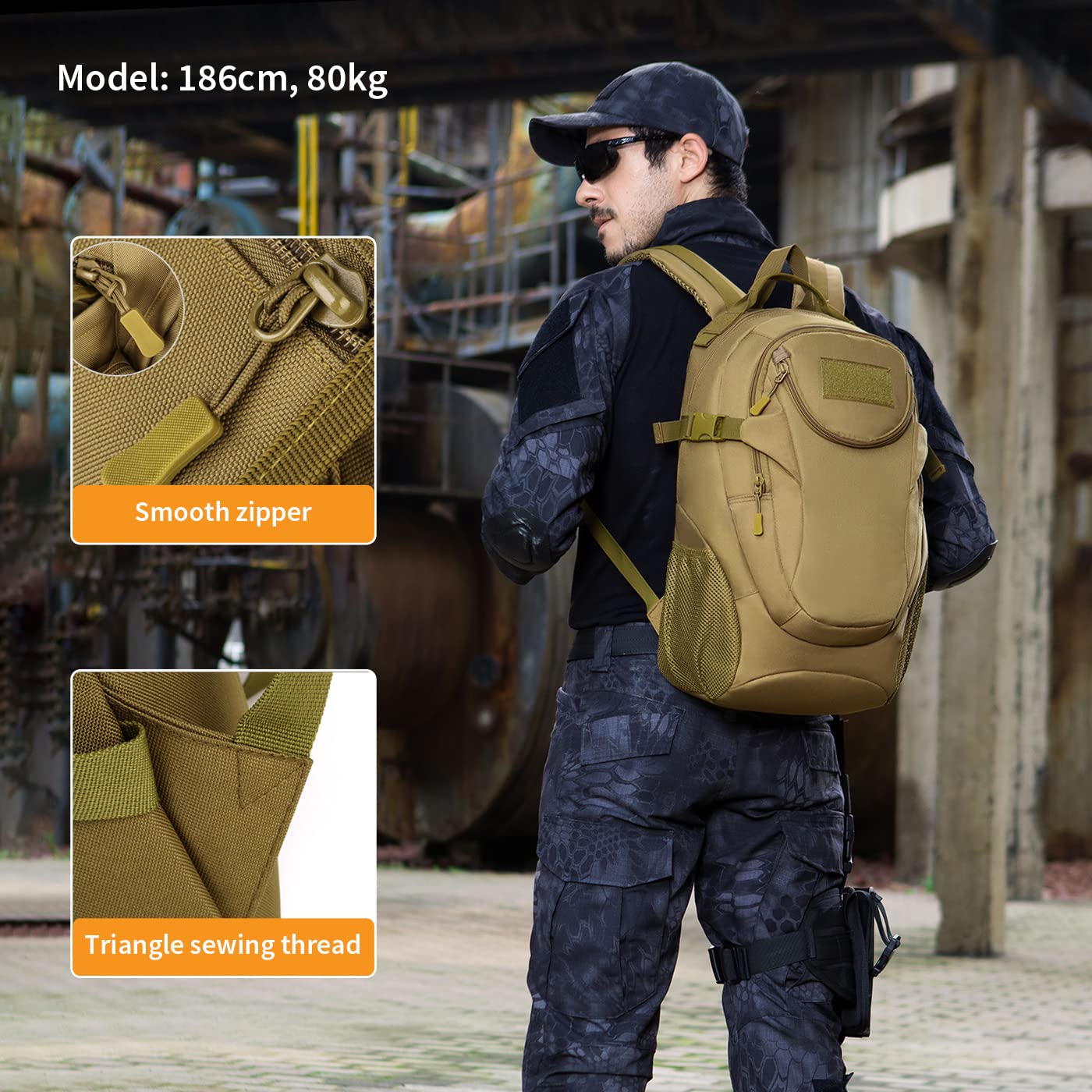 25L Tactical Rucksack, MOLLE School Bag, Waterproof Outdoor Sports Daypack