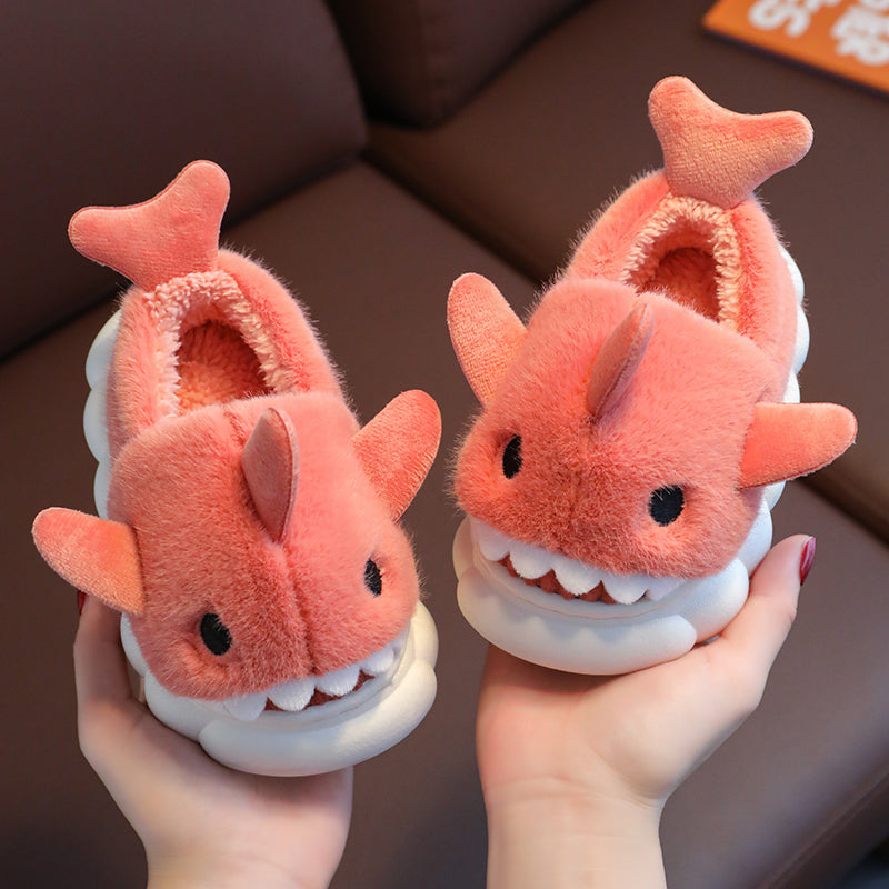 Kids Shark Slippers – Warm Plush Winter Indoor Shoes with Non-Slip Sole