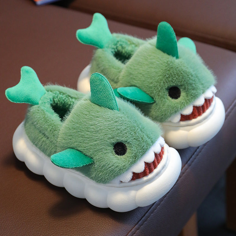 Kids Shark Slippers – Warm Plush Winter Indoor Shoes with Non-Slip Sole