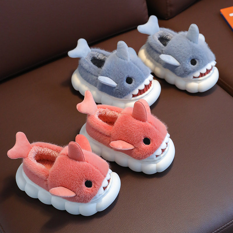 Kids Shark Slippers – Warm Plush Winter Indoor Shoes with Non-Slip Sole
