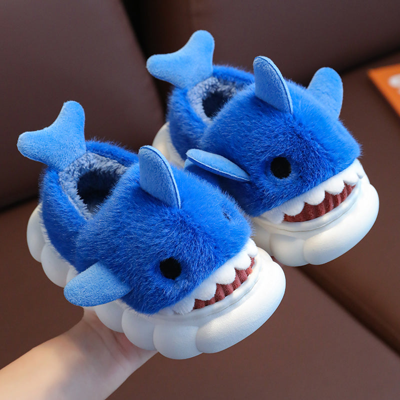 Kids Shark Slippers – Warm Plush Winter Indoor Shoes with Non-Slip Sole