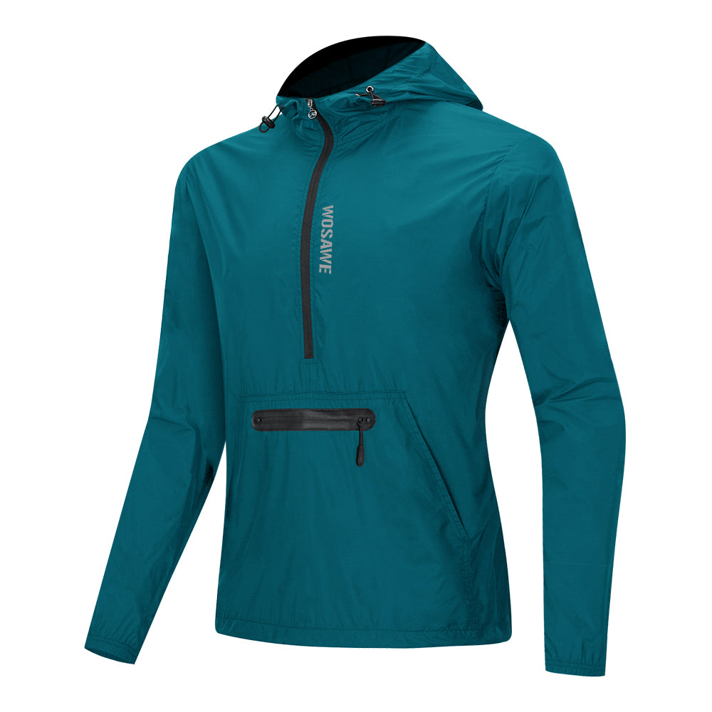 Men’s Windproof Hooded Cycling Jacket Half-Zip Sports Windbreaker