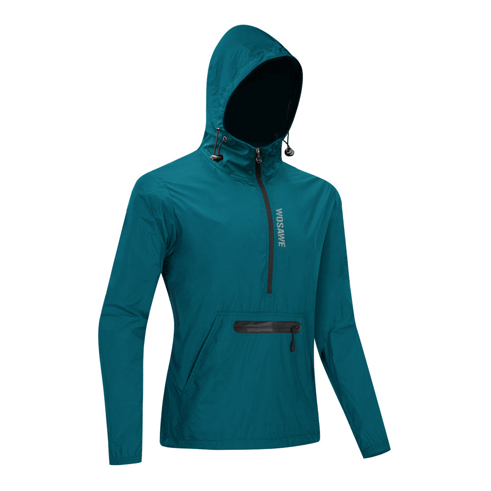 Men’s Windproof Hooded Cycling Jacket Half-Zip Sports Windbreaker