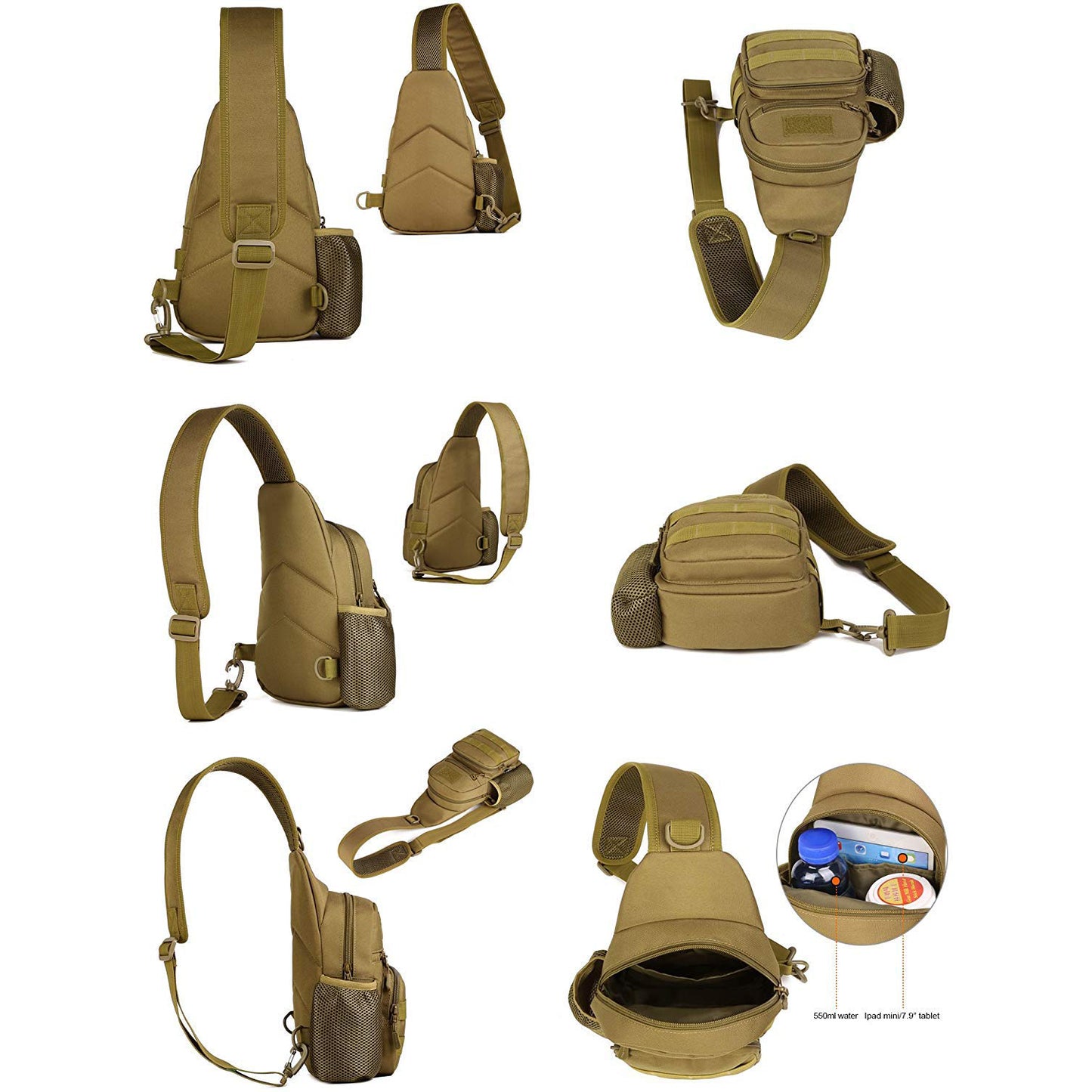Tactical Chest Bag with Molle Water Bottle Holder