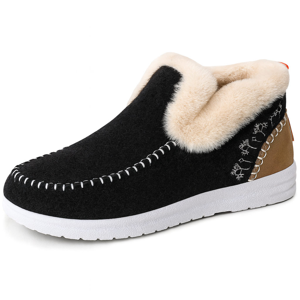 Warm Wool-Lined Winter Slippers – Non-Slip Indoor Outdoor House Shoes