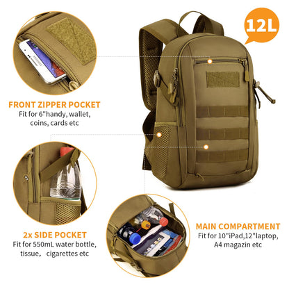 12L Molle Small Daypack Backpack for Outdoor Sports