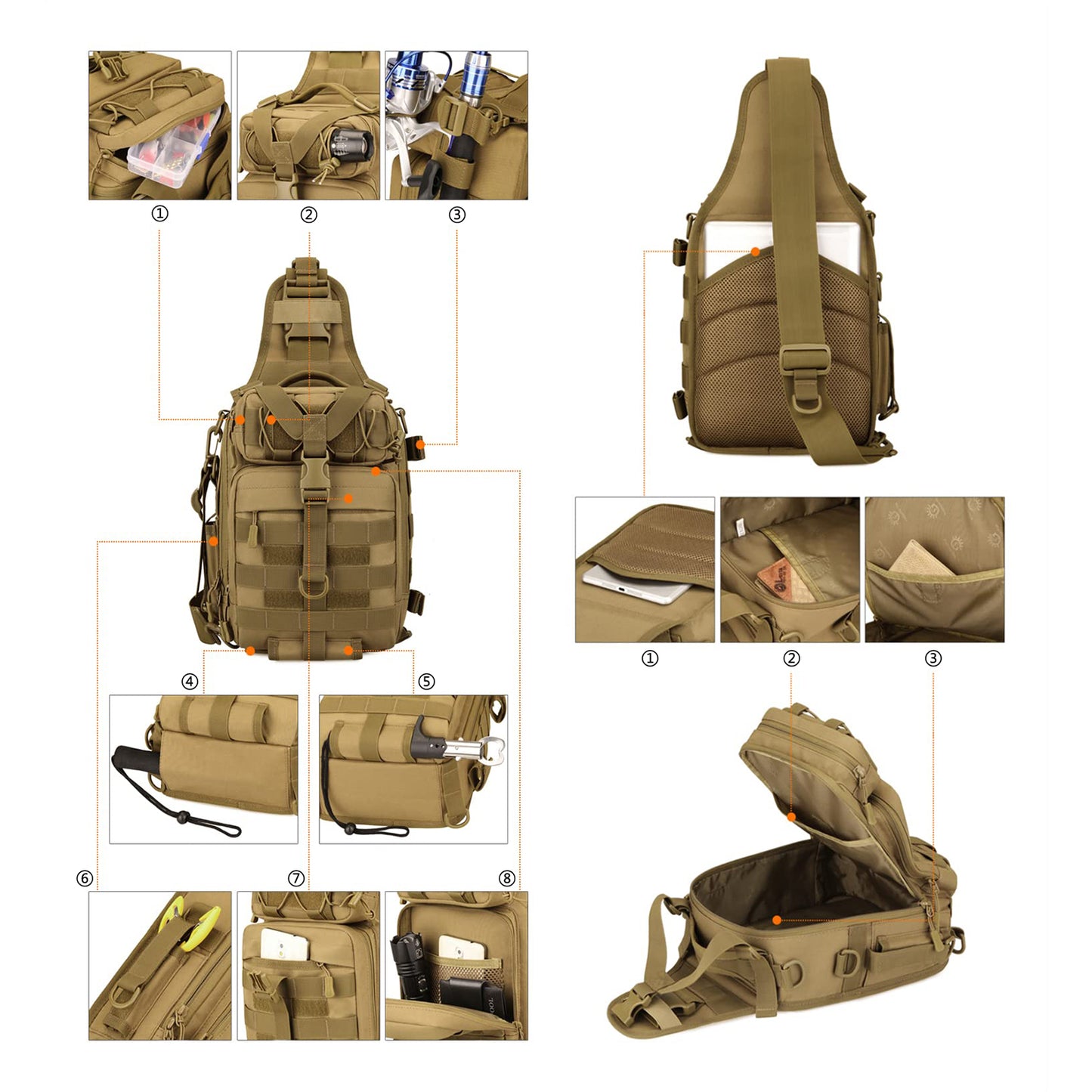 15L Tactical Sling Bag - Molle Multifunctional Crossbody Bag for Outdoor