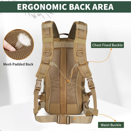 20L Outdoor Tactical Assault Pack – Water Repellent MOLLE Small Travel Backpack