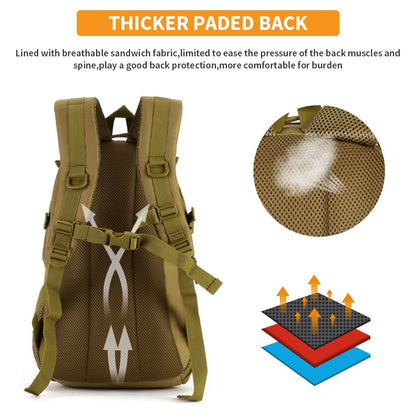 25L Tactical Rucksack, MOLLE School Bag, Waterproof Outdoor Sports Daypack