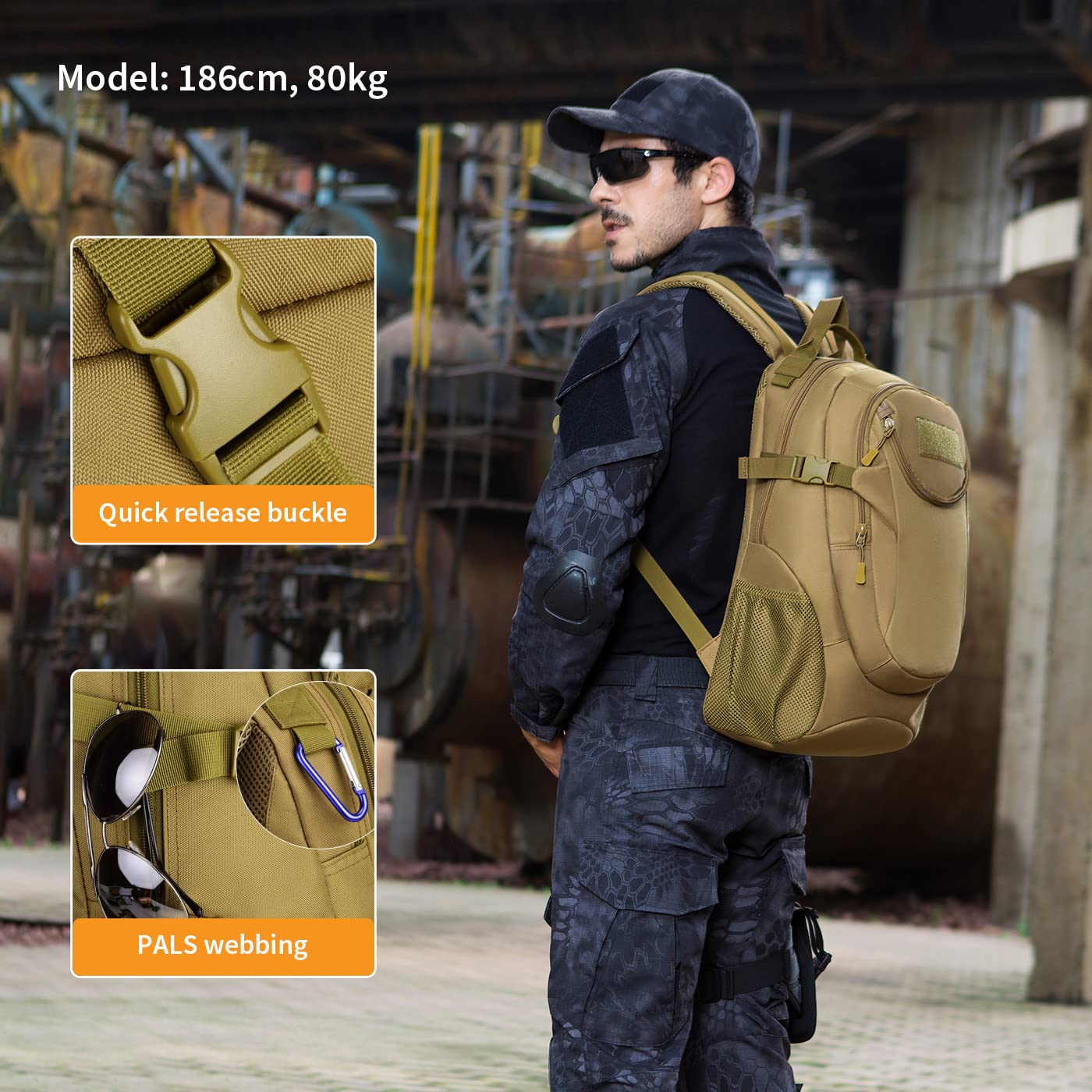 25L Tactical Rucksack, MOLLE School Bag, Waterproof Outdoor Sports Daypack