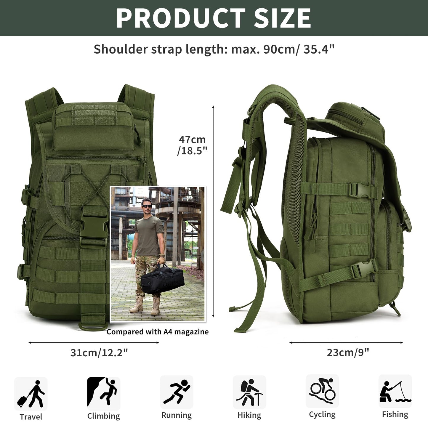 40L Military Tactical Backpack - Waterproof MOLLE Outdoor Sports Daypack