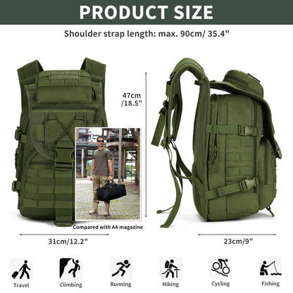 40L Military Tactical Backpack - Waterproof MOLLE Outdoor Sports Daypack