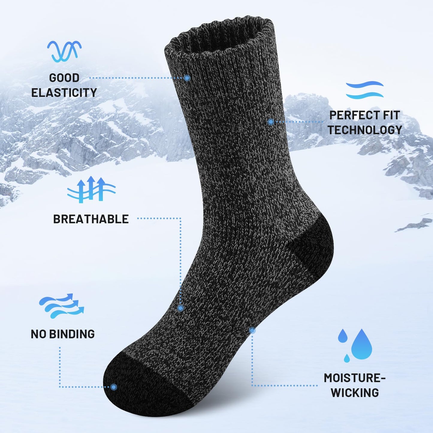 5 Pairs Men’s Merino Wool Socks – Extra Thick Thermal Hiking & Winter Socks for Cold Weather