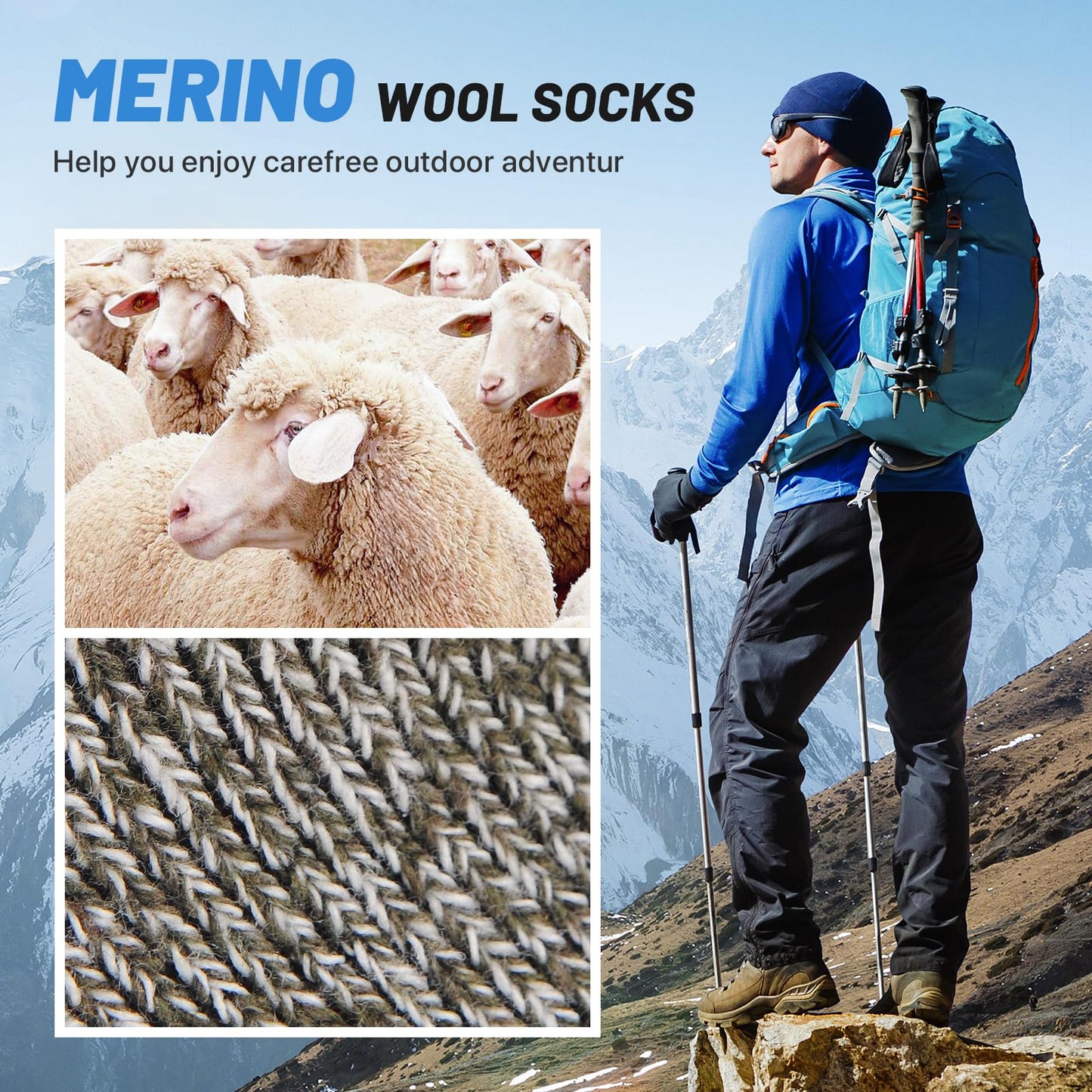 5 Pairs Men’s Merino Wool Socks – Extra Thick Thermal Hiking & Winter Socks for Cold Weather