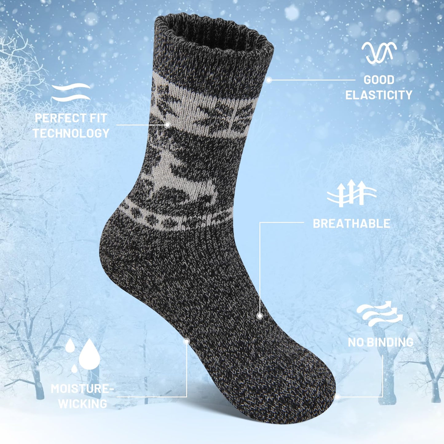 5 Pairs Men’s Merino Wool Socks – Extra Thick Thermal Hiking & Winter Socks for Cold Weather