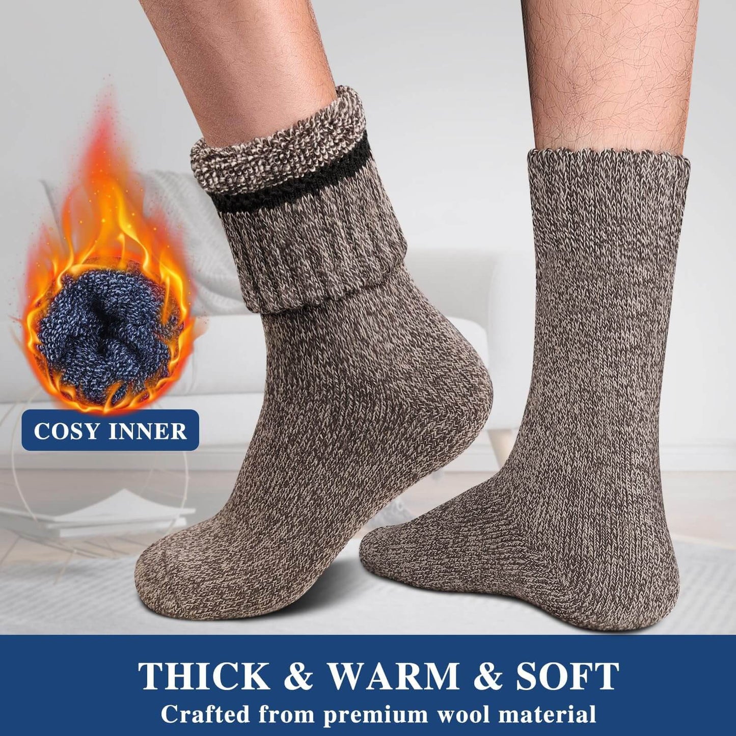 5 Pairs Men’s Merino Wool Thermal Socks – Warm Winter Outdoor Wool Socks