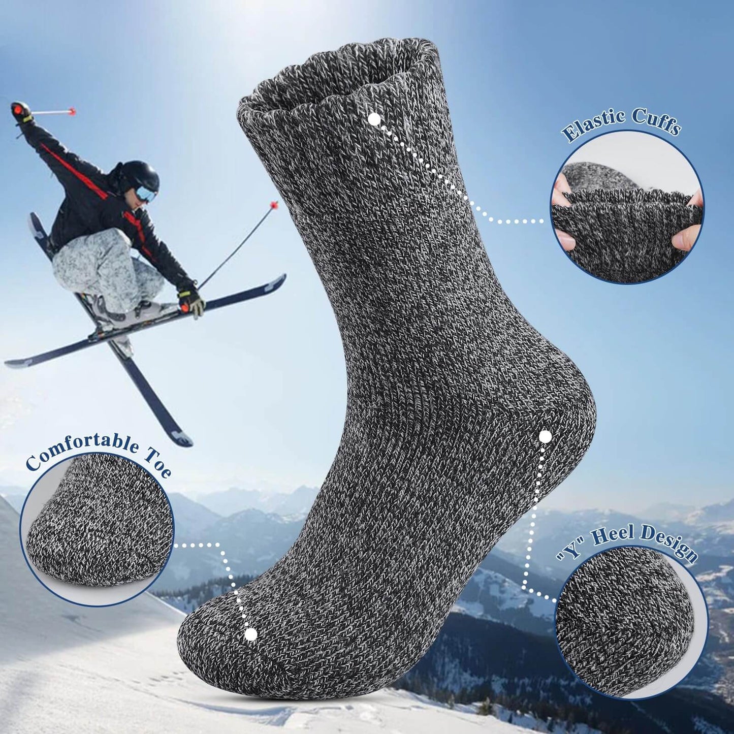 5 Pairs Men’s Merino Wool Thermal Socks – Warm Winter Outdoor Wool Socks