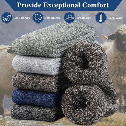 5 Pairs Men’s Merino Wool Thermal Socks – Warm Winter Outdoor Wool Socks
