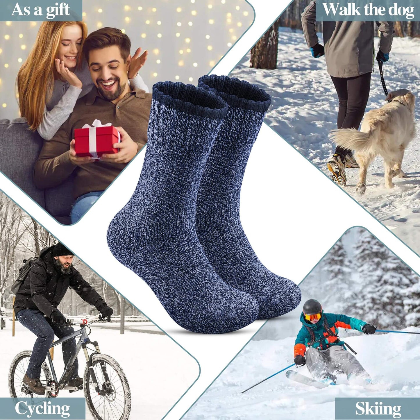 5 Pairs Men’s Merino Wool Thermal Socks – Warm Winter Outdoor Wool Socks