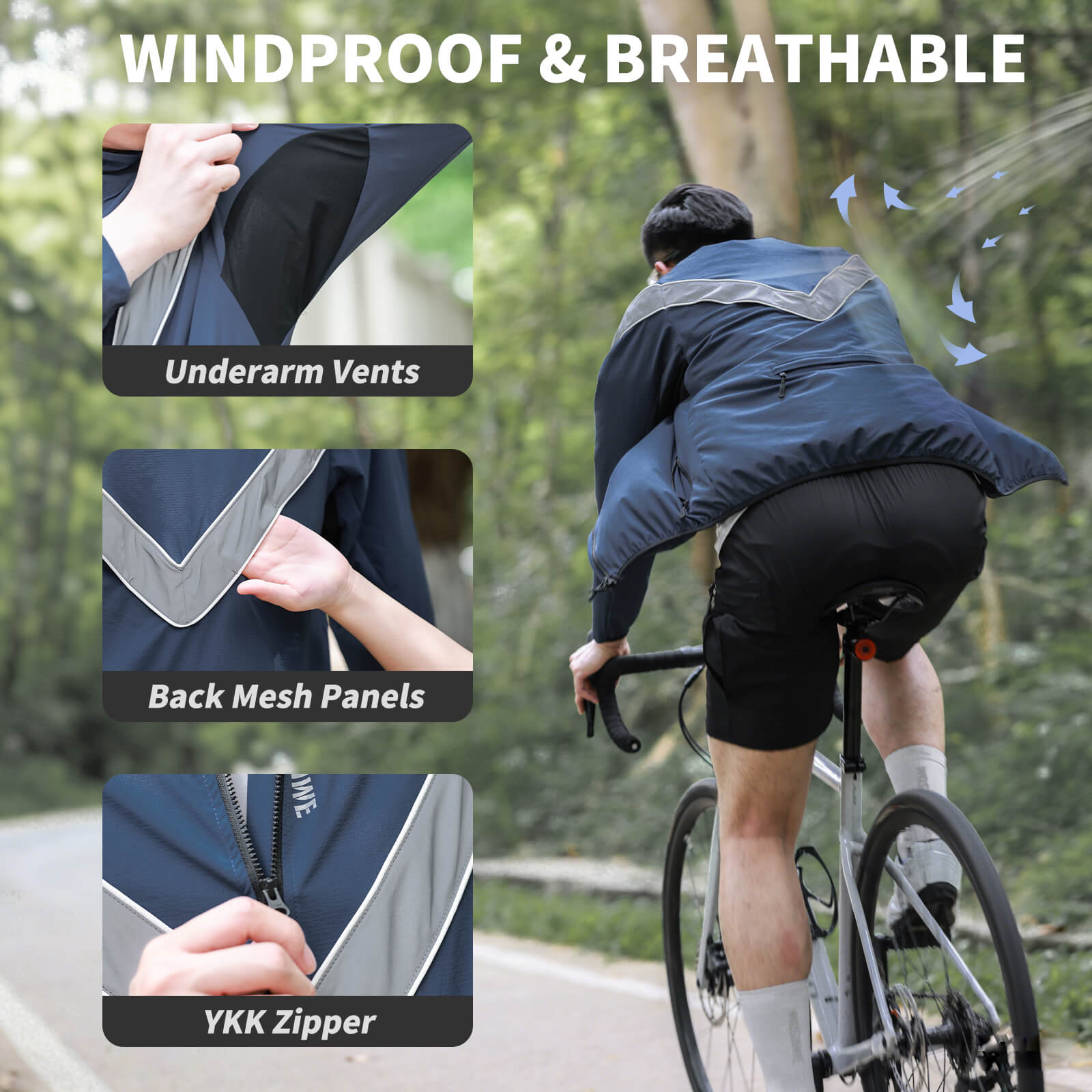 Cycling Windbreaker, Breathable & Reflective Long-Sleeve Sports Jacket for Night Riding & Running