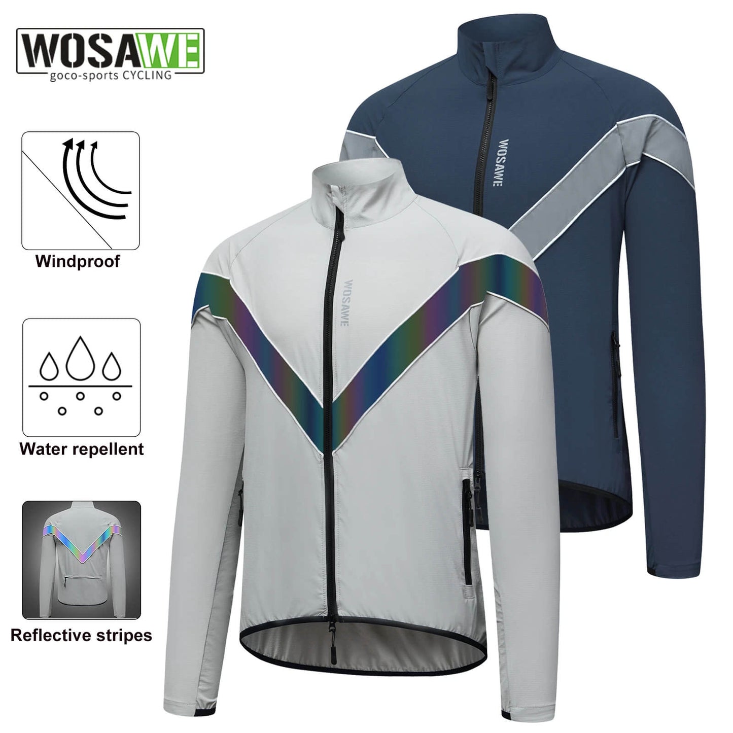 Cycling Windbreaker, Breathable & Reflective Long-Sleeve Sports Jacket for Night Riding & Running