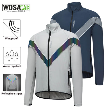 Cycling Windbreaker, Breathable & Reflective Long-Sleeve Sports Jacket for Night Riding & Running