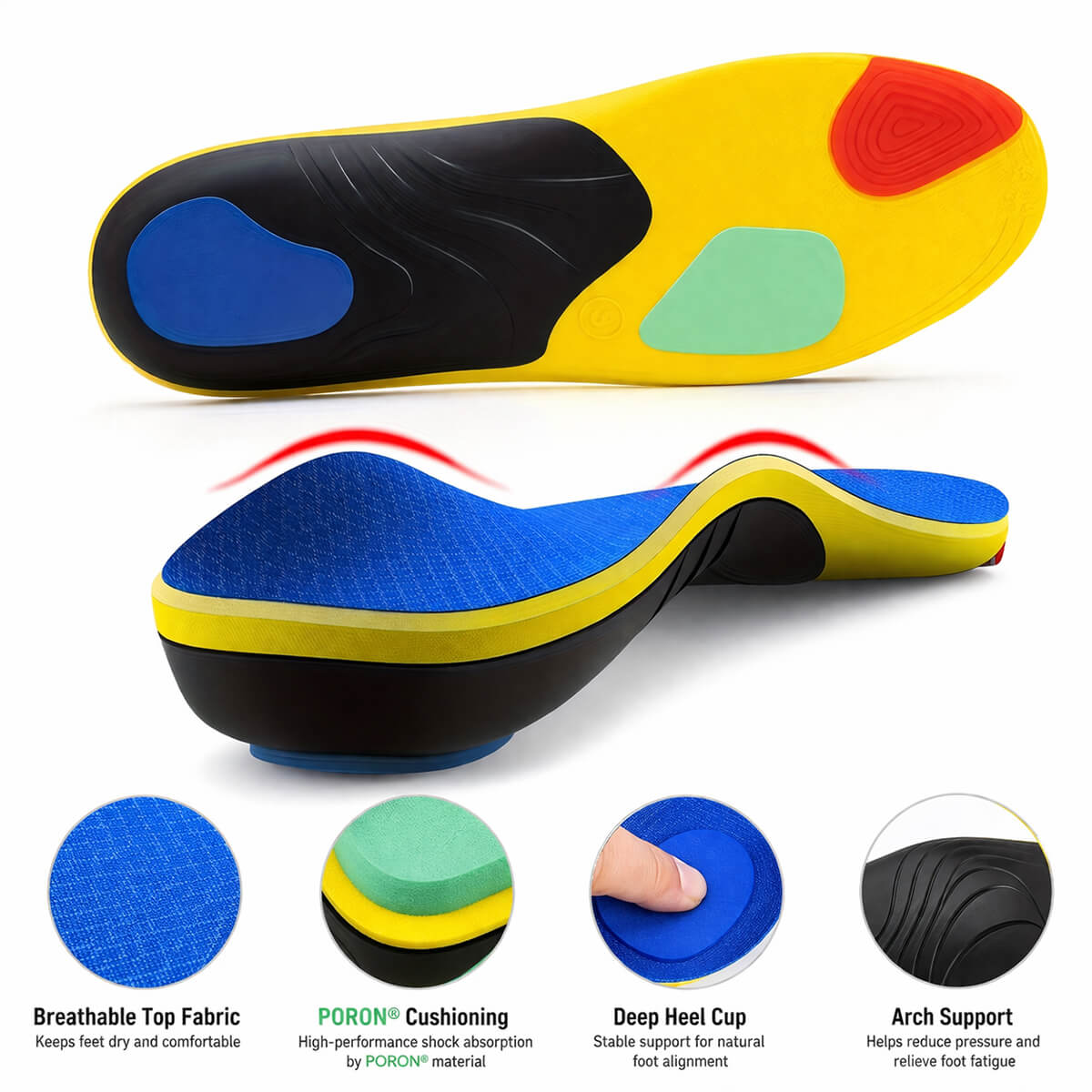 Ergonomic Arch Support Insoles with PORON Cushioning