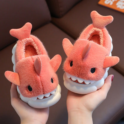 Kids Shark Slippers – Warm Plush Winter Indoor Shoes with Non-Slip Sole