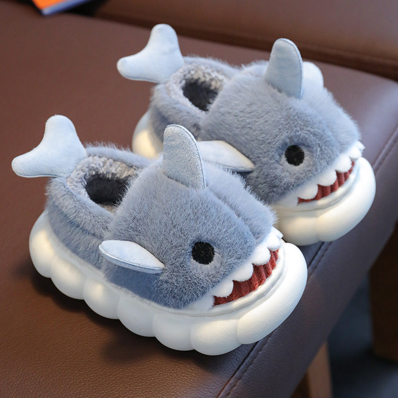 Kids Shark Slippers – Warm Plush Winter Indoor Shoes with Non-Slip Sole