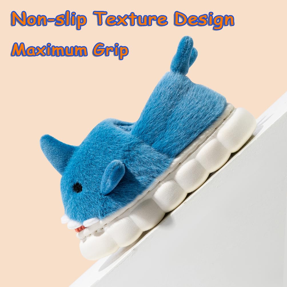Kids Shark Slippers – Warm Plush Winter Indoor Shoes with Non-Slip Sole