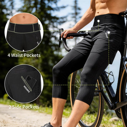 Men’s 2-in-1 Cycling Capri Pants with Padding, Multi-Pocket MTB Shorts