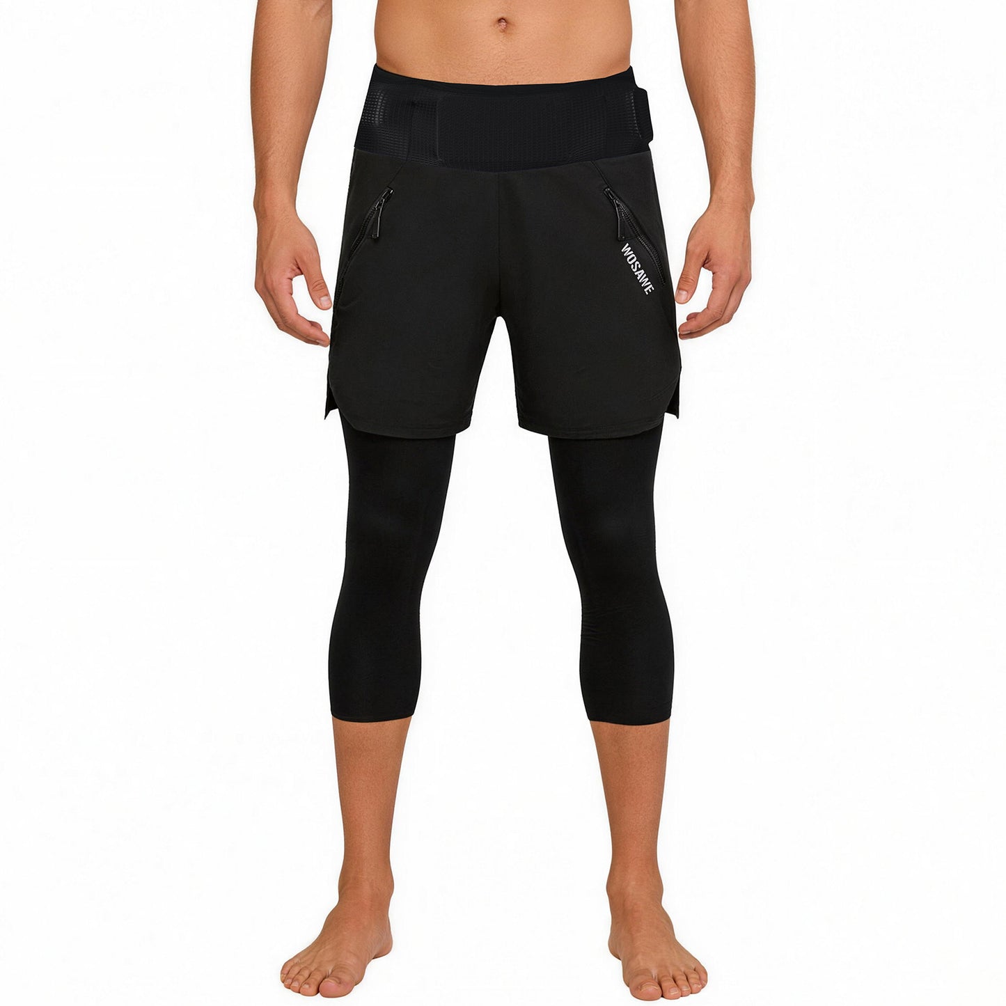 Men’s 2-in-1 Cycling Capri Pants with Padding, Multi-Pocket MTB Shorts