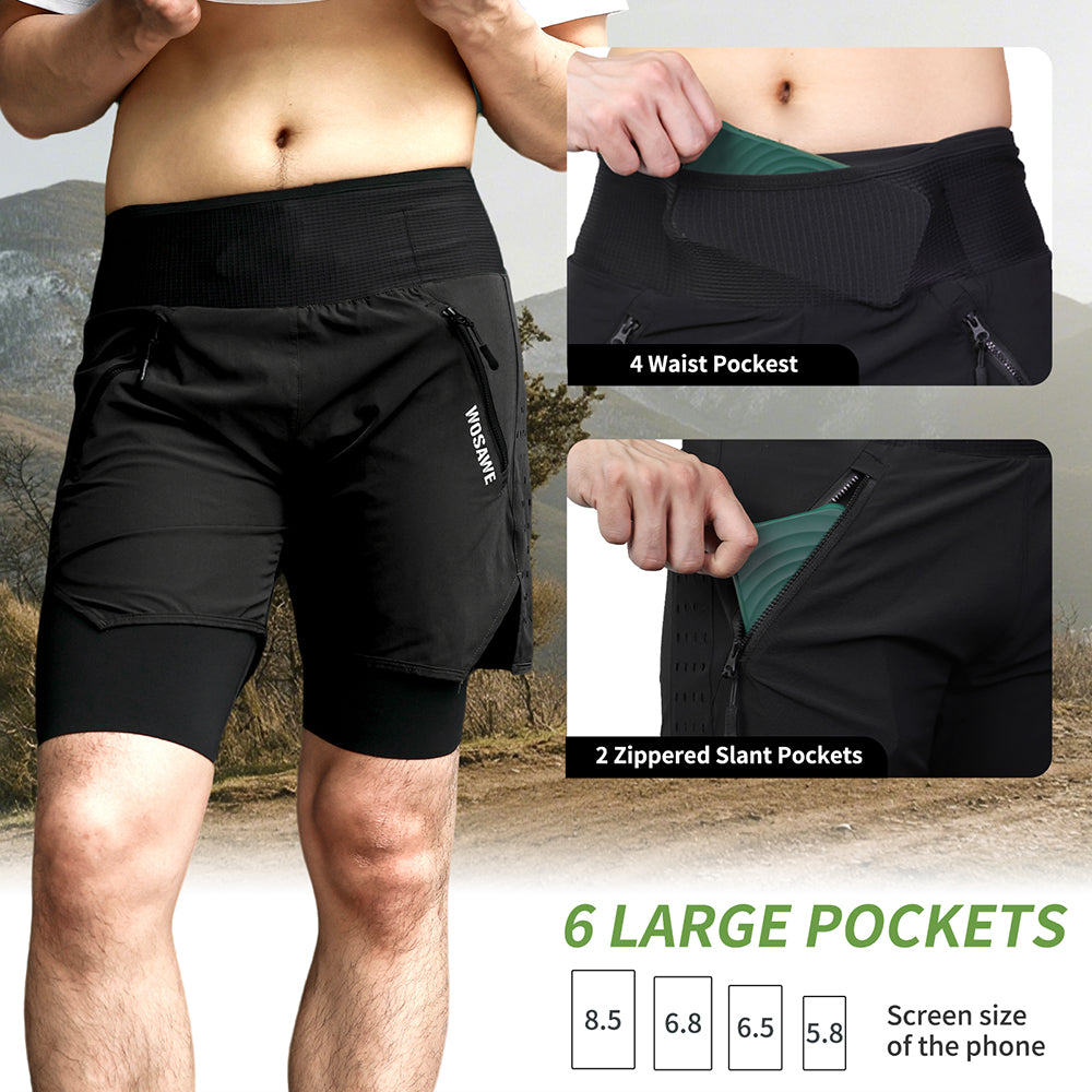 Men’s 2-in-1 MTB Cycling Shorts – Padded, Breathable, Quick-Dry, Multi-Pocket