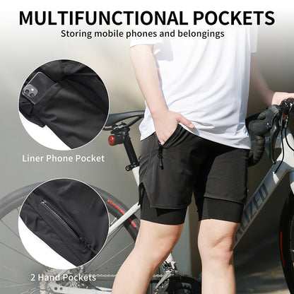 Men’s 2-in-1 Outdoor Cycling Shorts – 3D Padded, Breathable, Quick-Dry