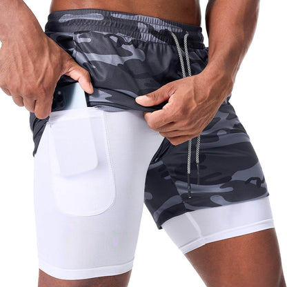 Men’s 2 in 1 Running Shorts with Phone Pocket Gym Workout Shorts