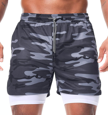 Men’s 2 in 1 Running Shorts with Phone Pocket Gym Workout Shorts
