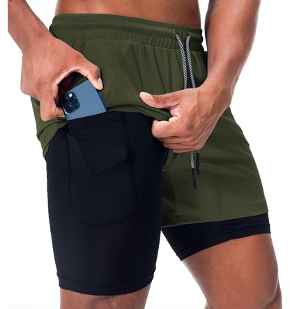 Men’s 2 in 1 Running Shorts with Phone Pocket Gym Workout Shorts