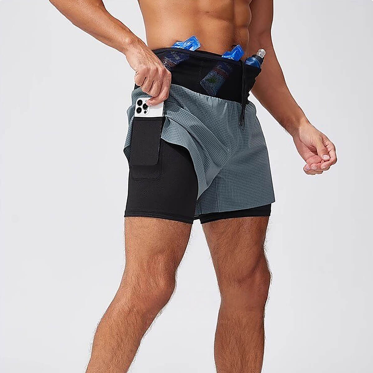 Men’s 2 in 1 Running Shorts with Phone Pocket – Quick Dry Gym Workout Shorts
