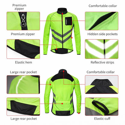 Men’s Cycling Jacket – Windproof, Water-Repellent & Reflective Outdoor Windbreaker