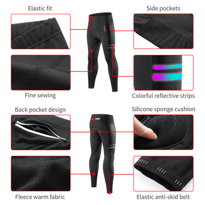 Men’s Cycling Pants with Padding – Warm Fleece Road Bike Tights