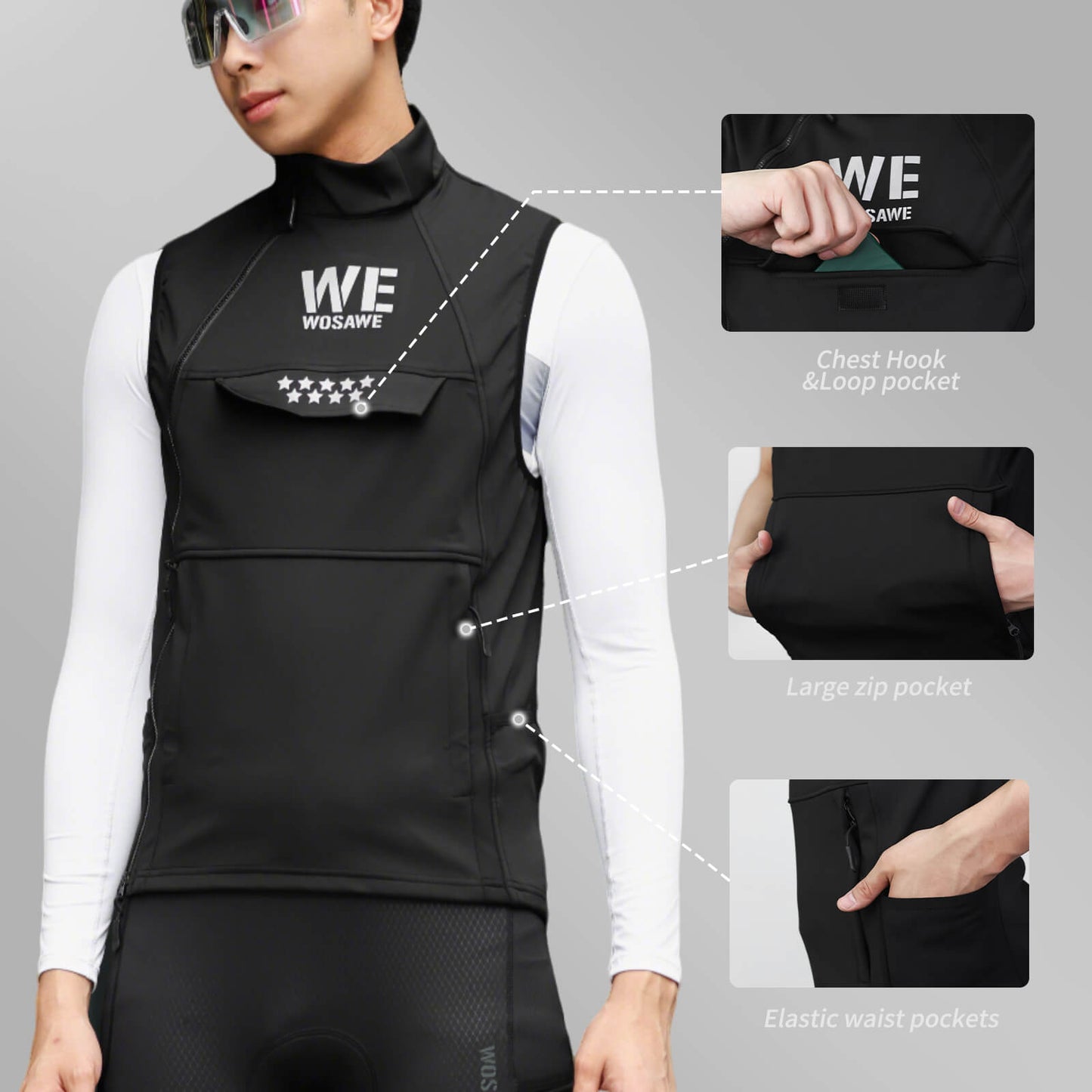 Men’s Cycling Vest – Fleece Lined, Windproof & Waterproof Winter Sleeveless Jacket