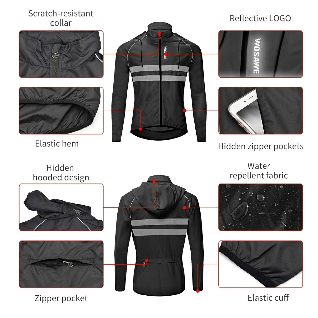 Men’s Lightweight Hooded Cycling Jacket – Breathable & Windproof