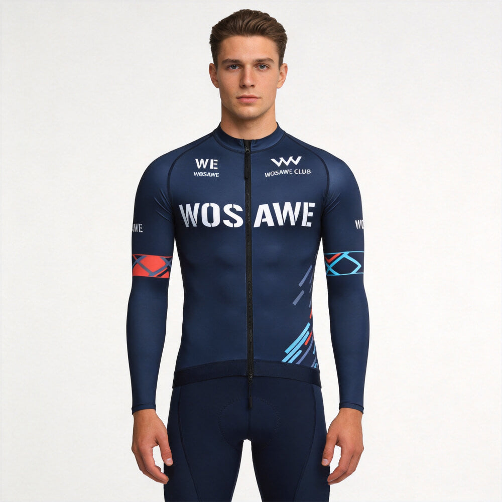 Men’s Long-Sleeve Cycling Jersey with 3 Rear Pockets – Lightweight, Breathable and Quick-Drying