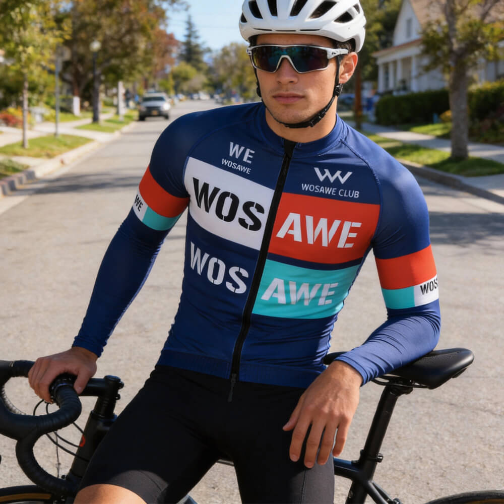 Men’s Long-Sleeve Cycling Jersey with 3 Rear Pockets – Lightweight, Breathable and Quick-Drying