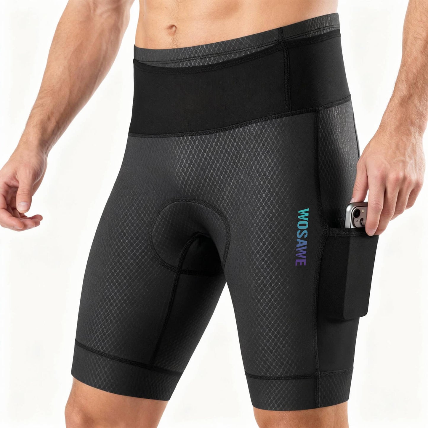 Men’s Padded Cycling Shorts with Pockets – High Waist Compression Bike Shorts