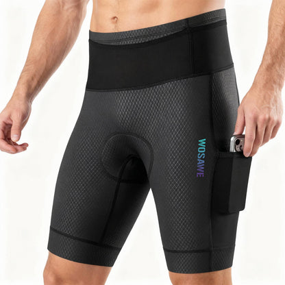 Men’s Padded Cycling Shorts with Pockets – High Waist Compression Bike Shorts