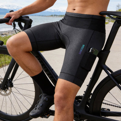 Men’s Padded Cycling Shorts with Pockets – High Waist Compression Bike Shorts